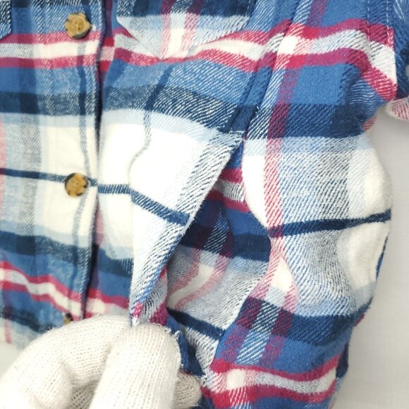 Free Assembly Button Shirt Girls Large 10-12 Blue White Flannel Shacket Plaid - Picture 4 of 10